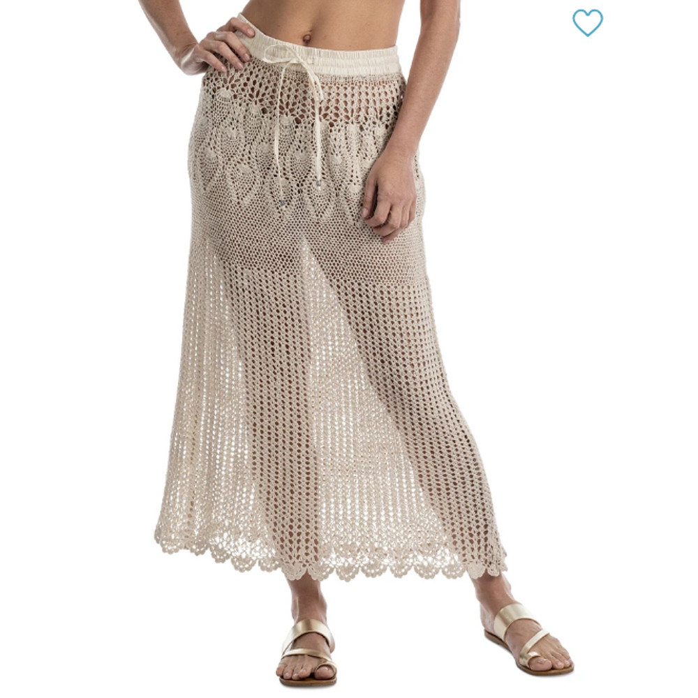 Dotti Crochet Midi Skirt in Beige
